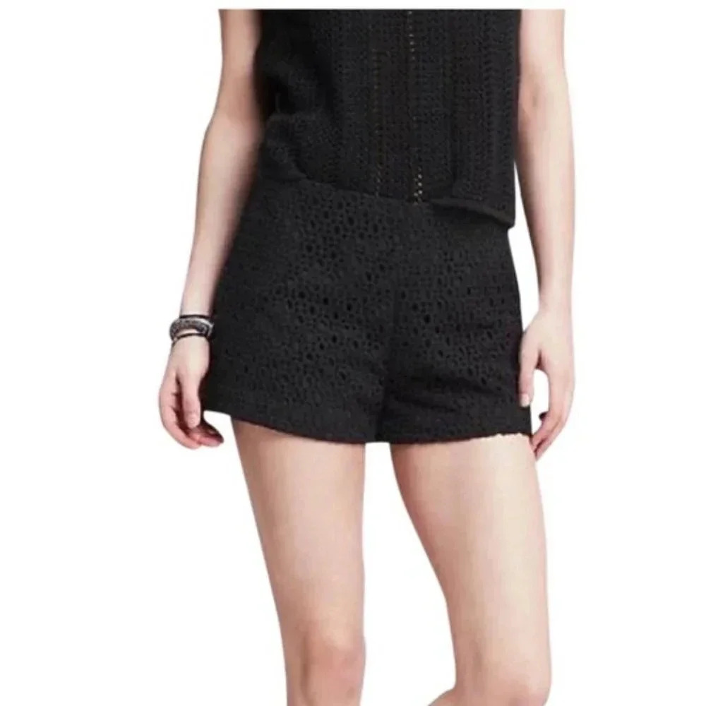 Banana Republic Black Crochet Knit Shorts Size 2P Petite Festival